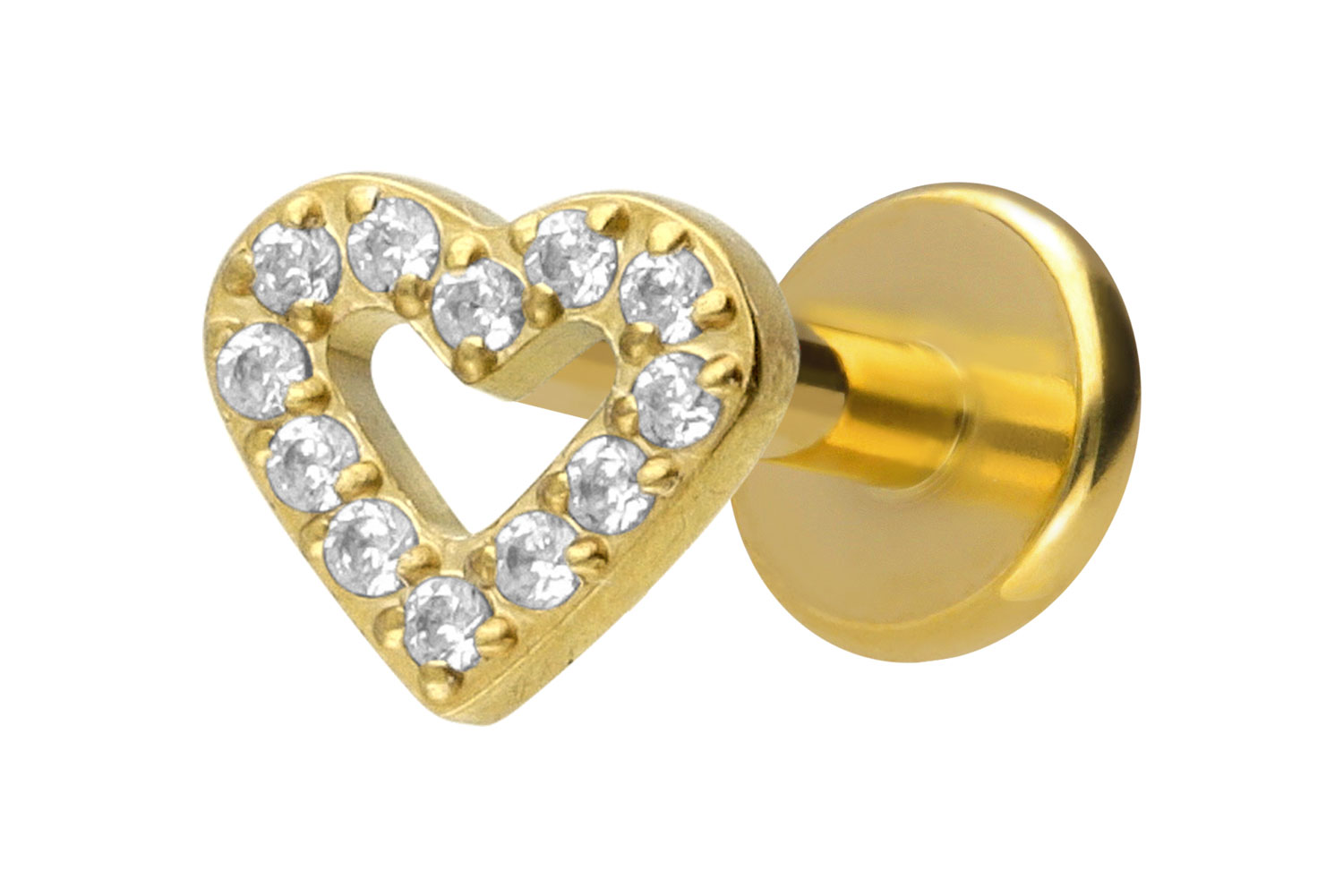 Titan Labret Piercing mit Innengewinde KRISTALLHERZ